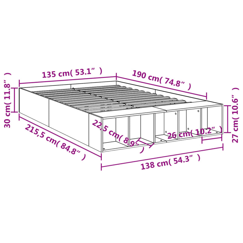 Bed Frame without Mattress Grey Sonoma 135x190 cm Double