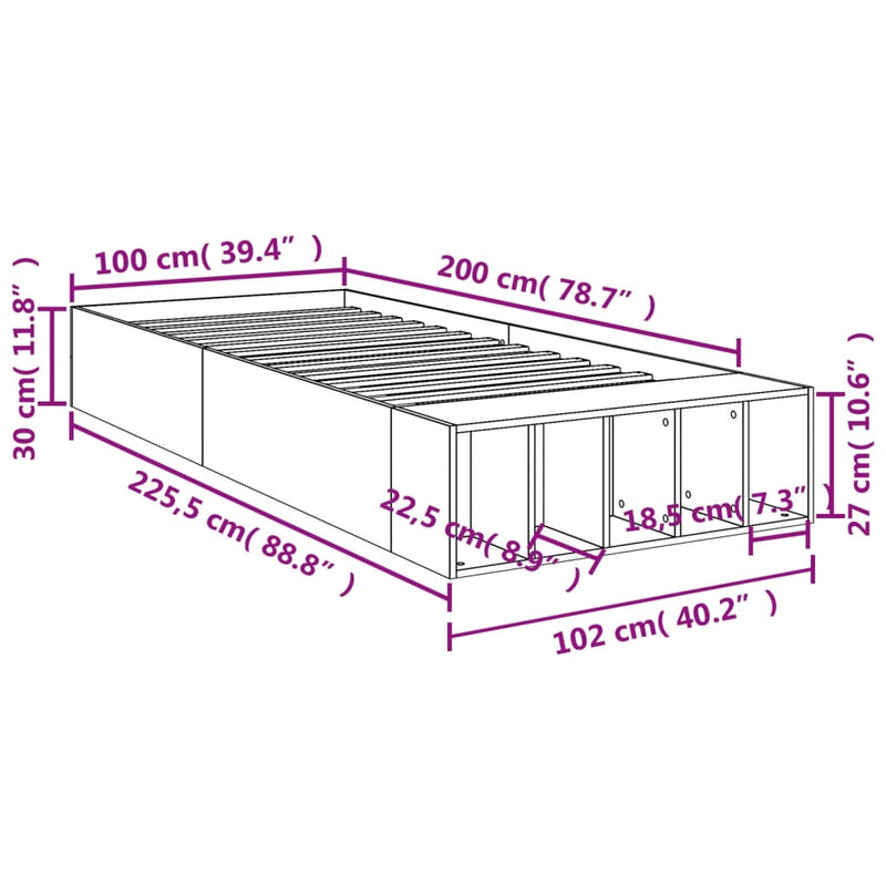 Bed Frame without Mattress Black 100x200 cm