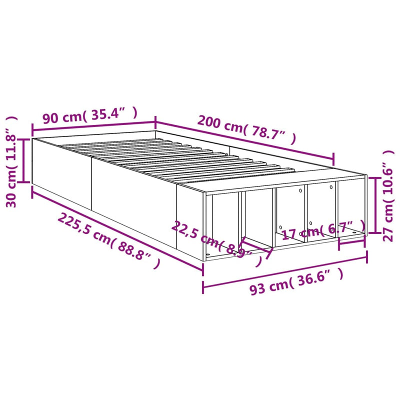 Bed Frame without Mattress Brown Oak 90x200 cm