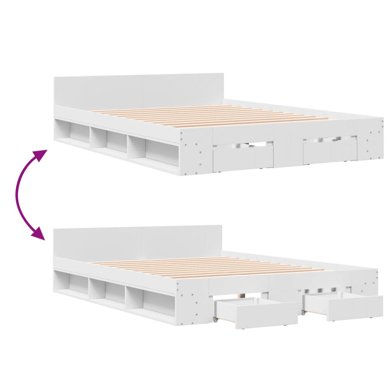 Modern Wooden Queen Size 1.6m Bed Frame Base With Under Storage Space Drawers