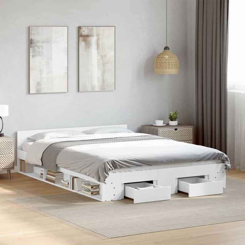 Modern Wooden Queen Size 1.6m Bed Frame Base With Under Storage Space Drawers
