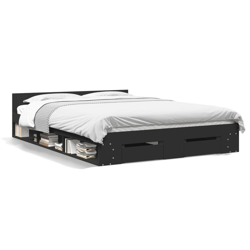 Modern Wooden Queen Size 1.6m Bed Frame Base With Under Storage Space Drawers