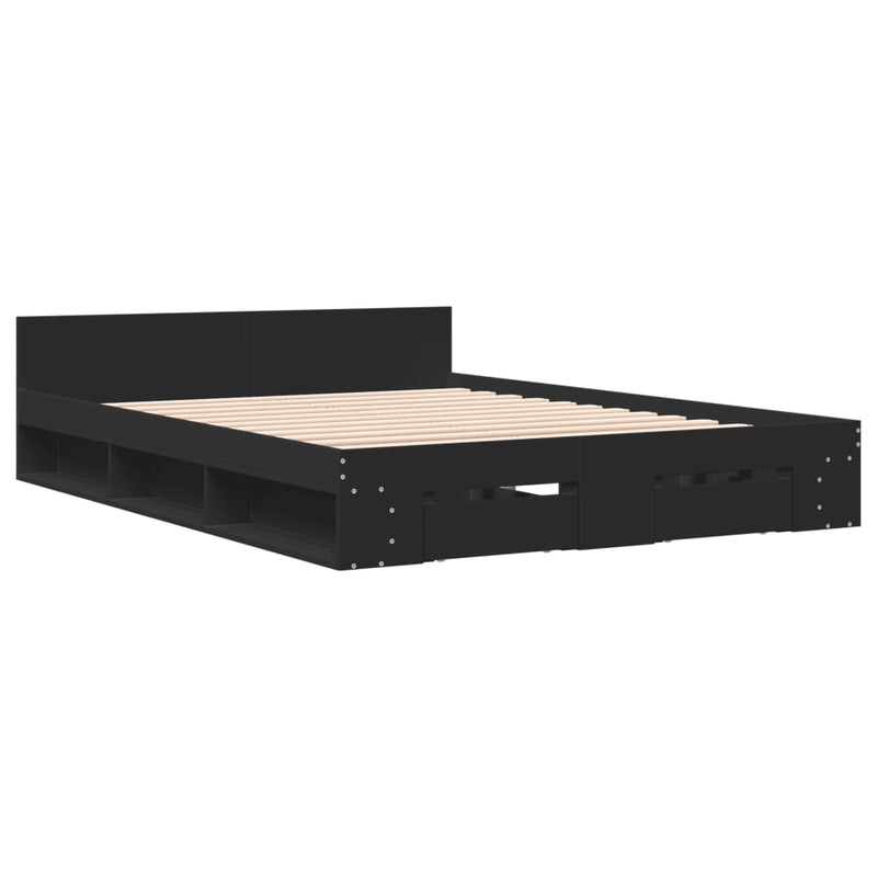 Modern Wooden Queen Size 1.6m Bed Frame Base With Under Storage Space Drawers