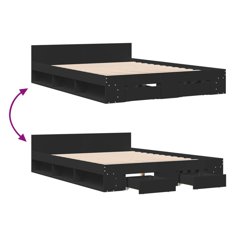Modern Wooden Queen Size 1.6m Bed Frame Base With Under Storage Space Drawers