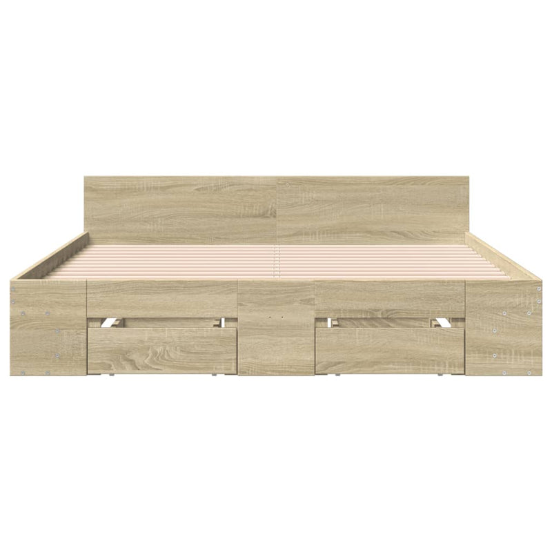 Modern Wooden Queen Size 1.6m Bed Frame Base With Under Storage Space Drawers
