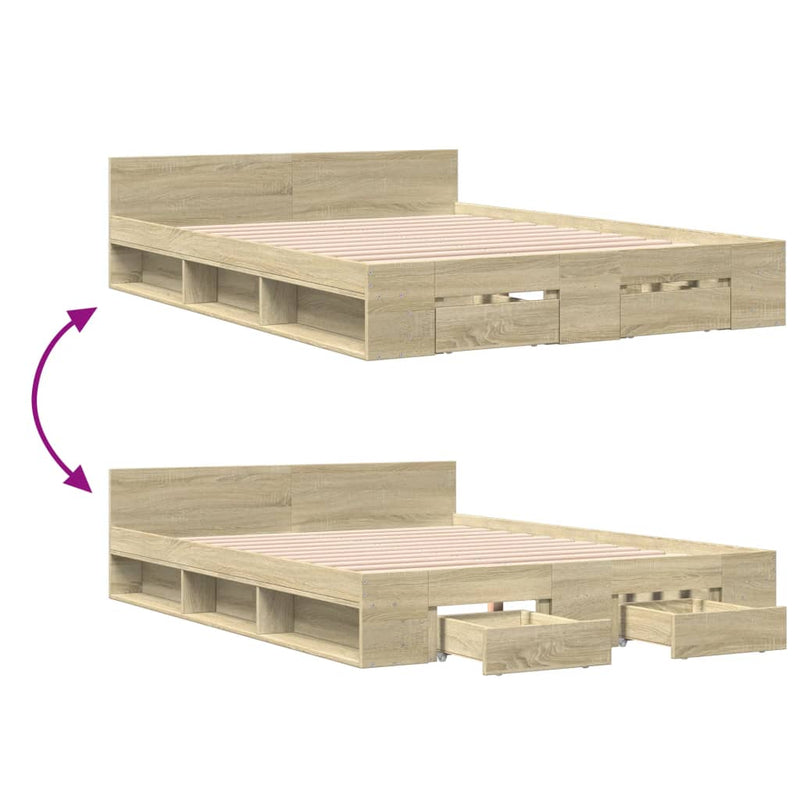 Modern Wooden Queen Size 1.6m Bed Frame Base With Under Storage Space Drawers