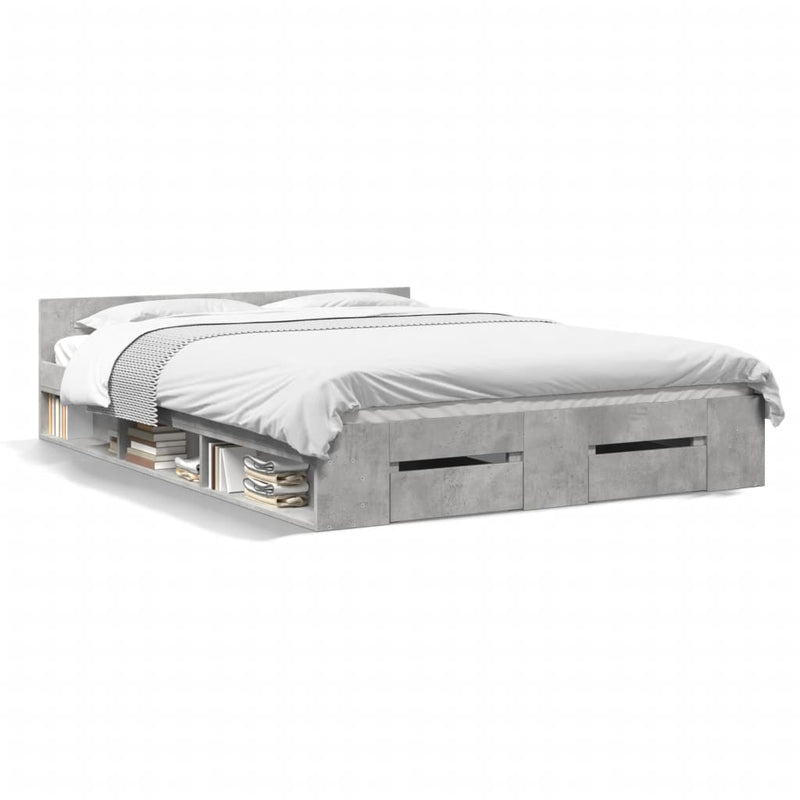 Modern Wooden Queen Size 1.6m Bed Frame Base With Under Storage Space Drawers