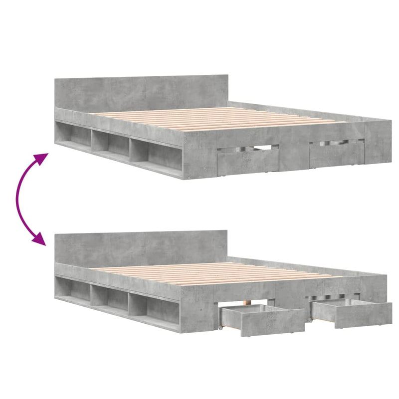 Modern Wooden Queen Size 1.6m Bed Frame Base With Under Storage Space Drawers