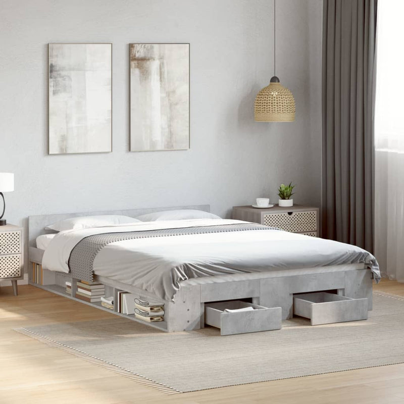 Modern Wooden Queen Size 1.6m Bed Frame Base With Under Storage Space Drawers
