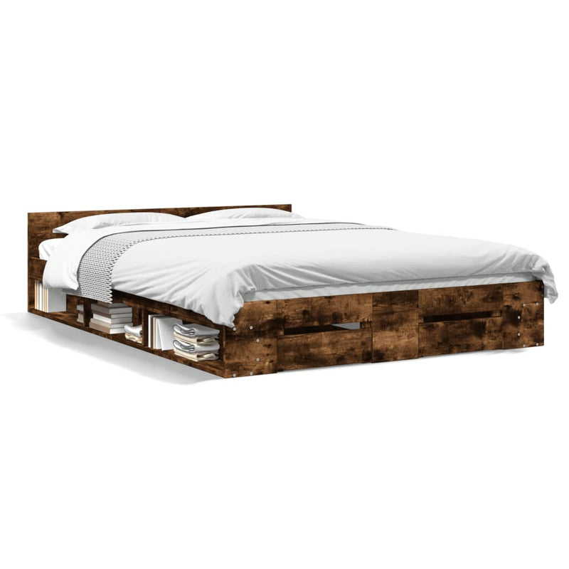 Modern Wooden Queen Size 1.6m Bed Frame Base With Under Storage Space Drawers