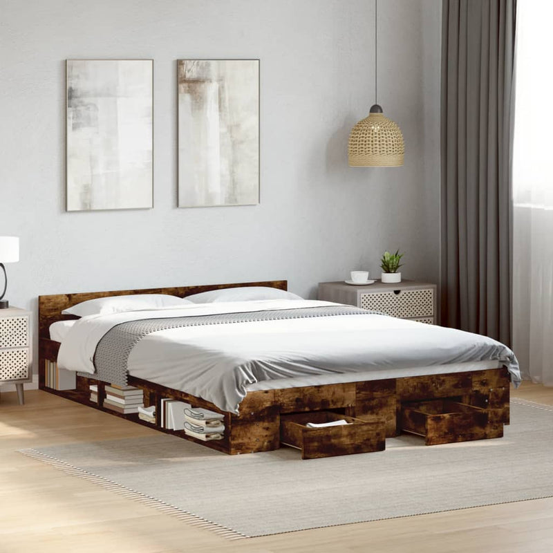 Modern Wooden Queen Size 1.6m Bed Frame Base With Under Storage Space Drawers