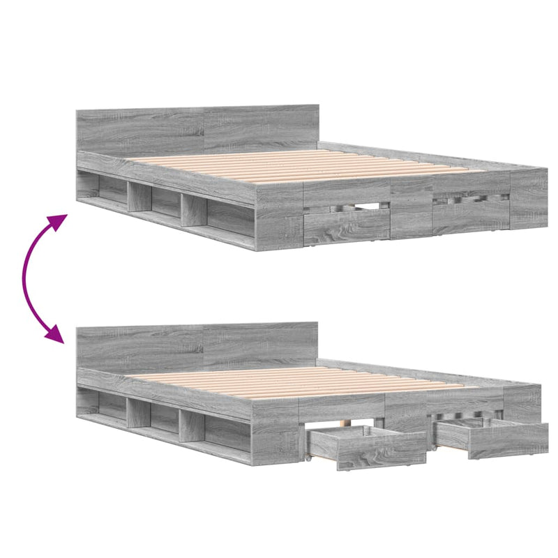 Modern Wooden Queen Size 1.6m Bed Frame Base With Under Storage Space Drawers