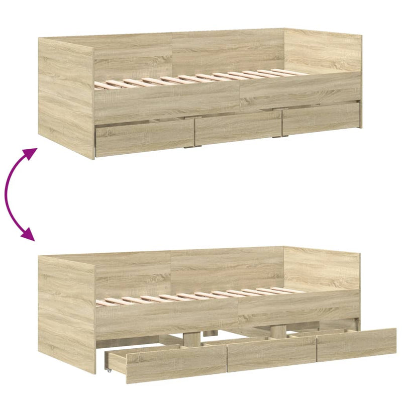 Daybed with Drawers without Mattress Sonoma Oak 100x200 cm