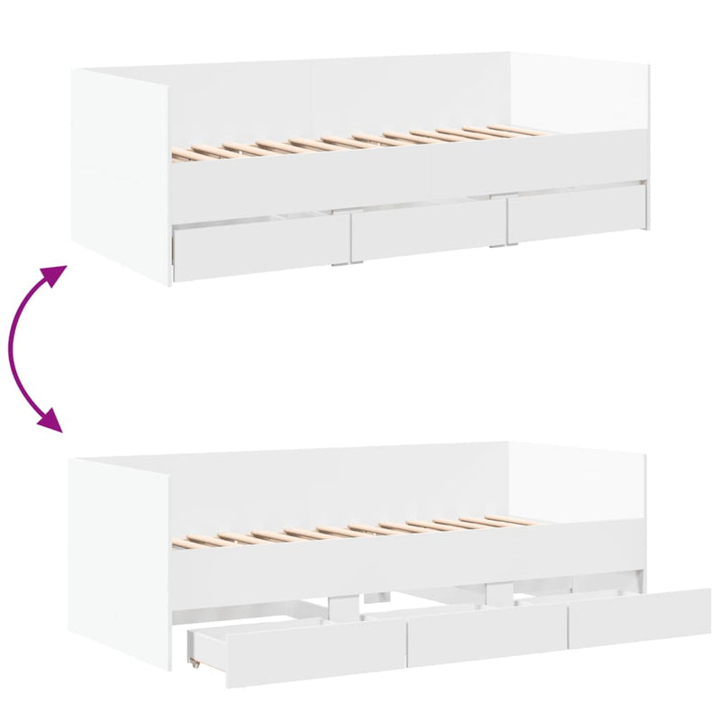 Daybed with Drawers without Mattress White 75x190 cm Small Single