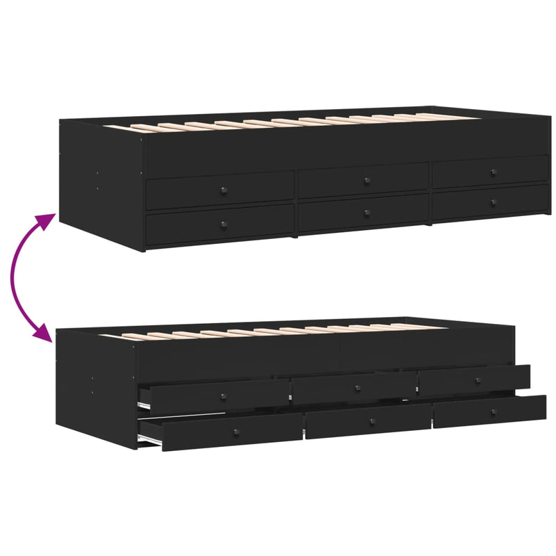 Daybed with Drawers without Mattress Black 100x200 cm