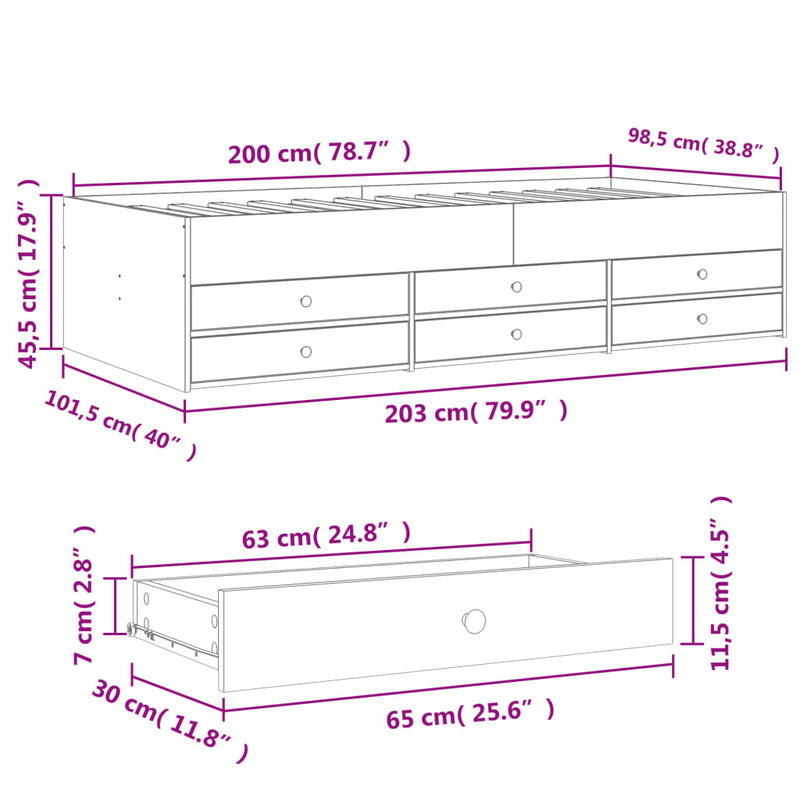 Daybed with Drawers without Mattress Brown Oak 100x200 cm