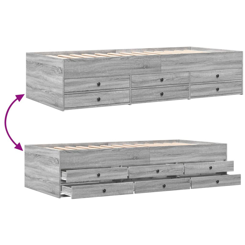 Modern Wooden 2-in-1 Single Size 90cm Daybed With 6 Storage Drawers Wood Sofa Beds