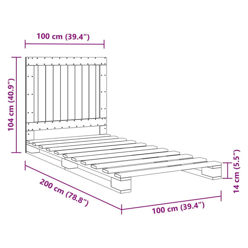 Bed Frame without Mattress  Grey 100x200 cm Solid Wood Pine