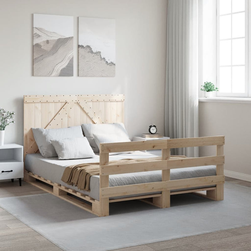 Bed Frame without Mattress with Headboard 140x200 cm Solid Wood