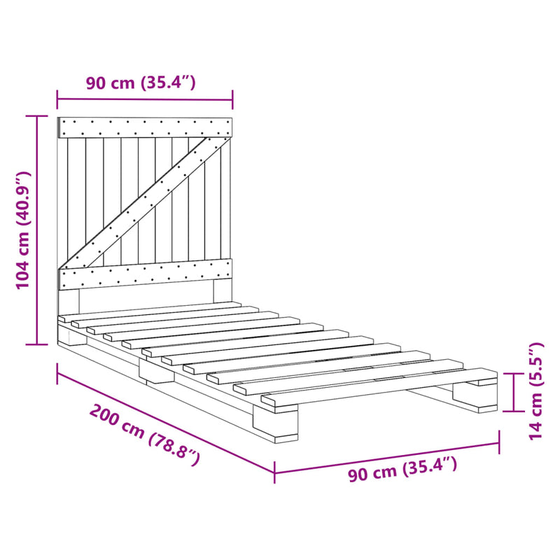 Bed Frame without Mattress  Grey 90x200 cm Solid Wood Pine