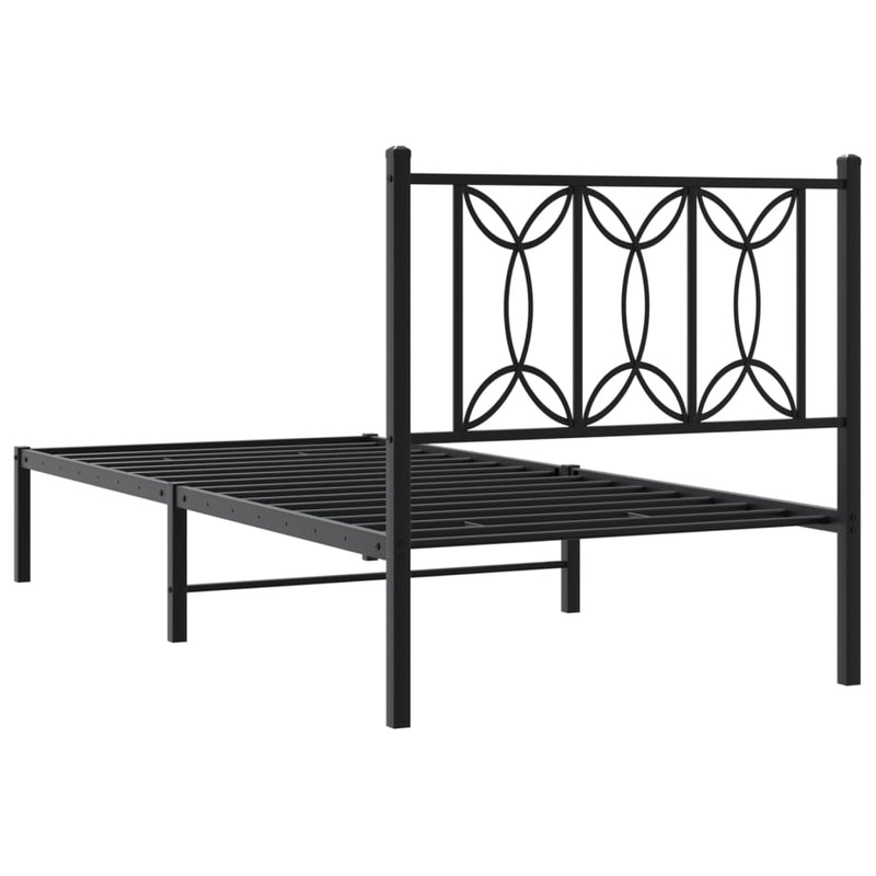 Metal Bed Frame without Mattress with Headboard Black 80x200cm