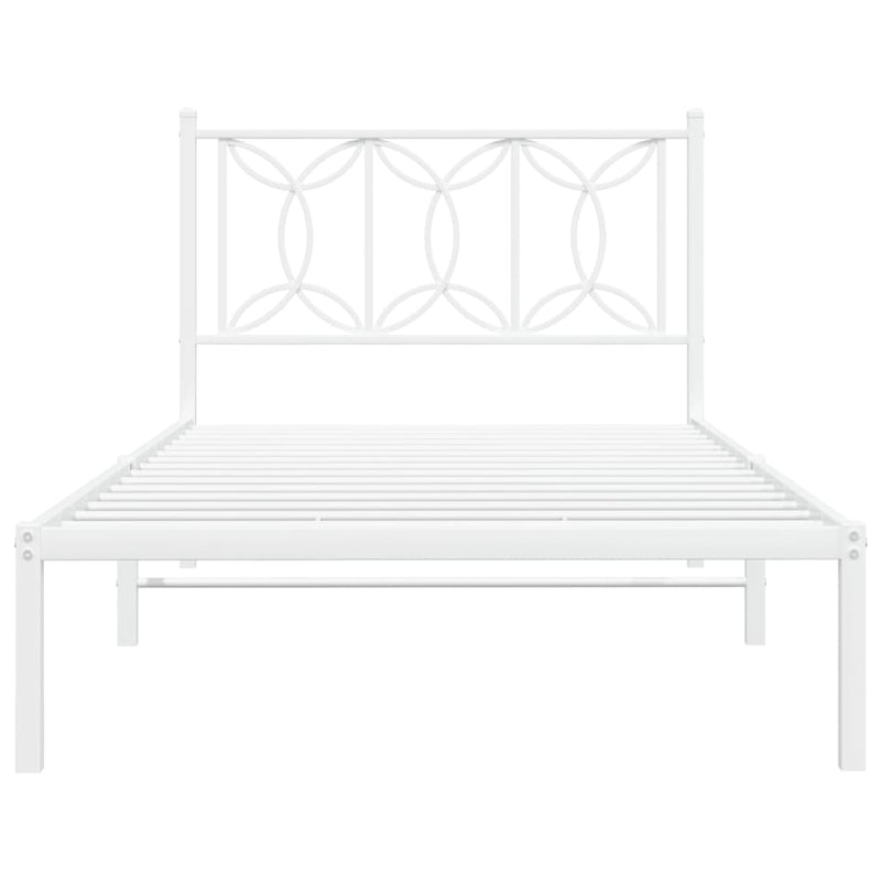 Metal Bed Frame without Mattress with Headboard White 100x190cm