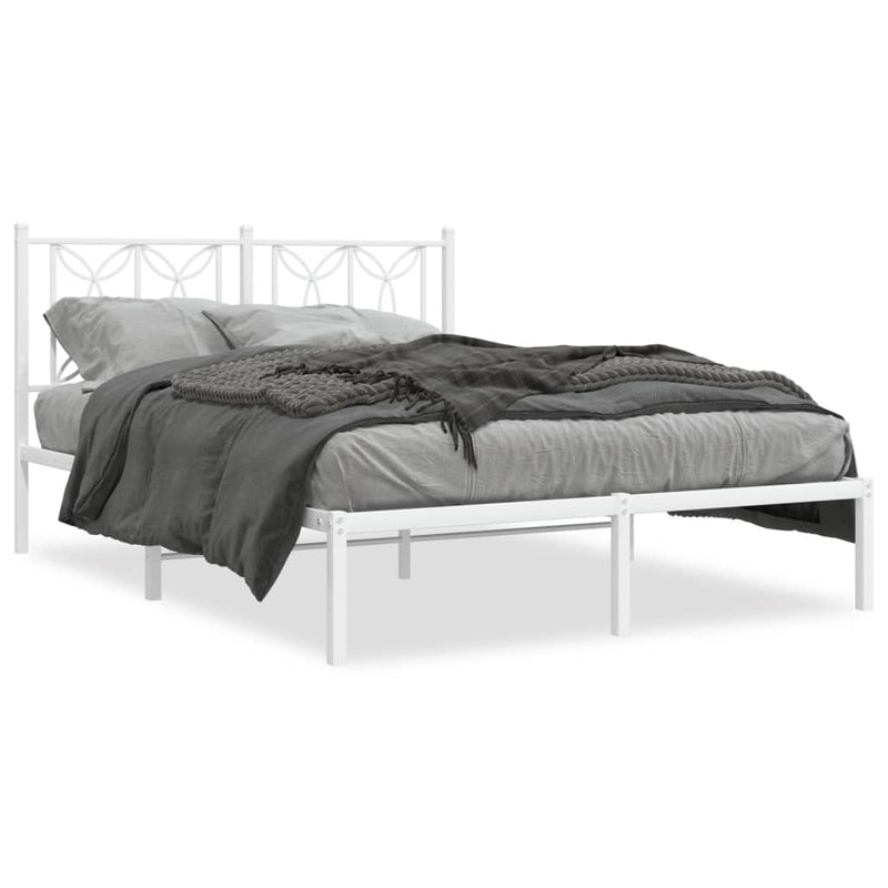 Metal Bed Frame without Mattress with Headboard White 135x190cm