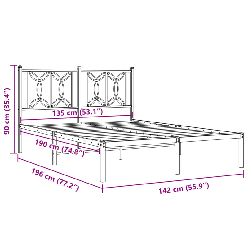 Metal Bed Frame without Mattress with Headboard White 135x190cm