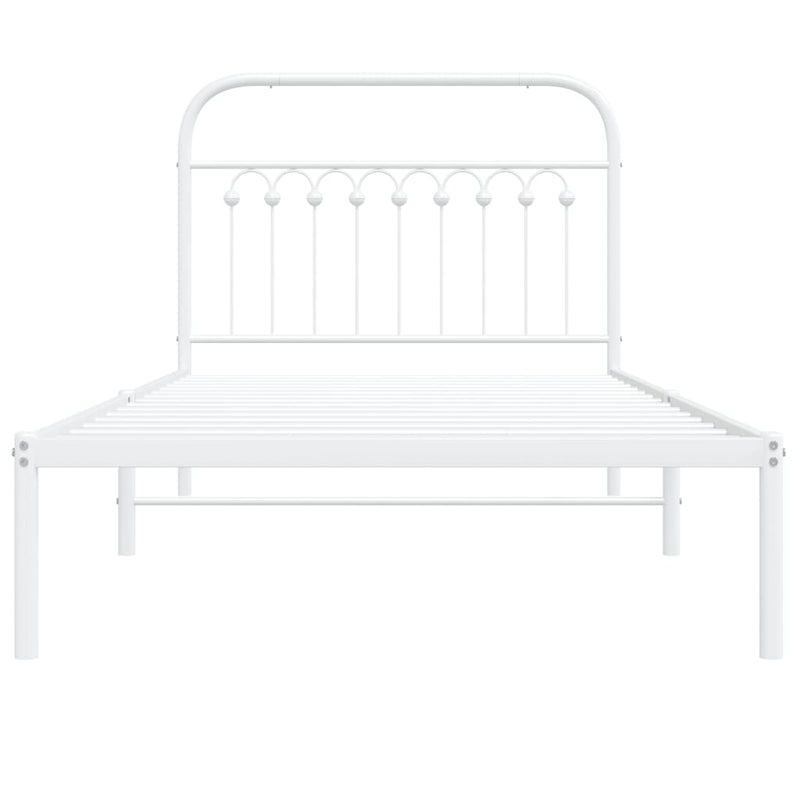 Metal Bed Frame without Mattress with Headboard White 100x190cm
