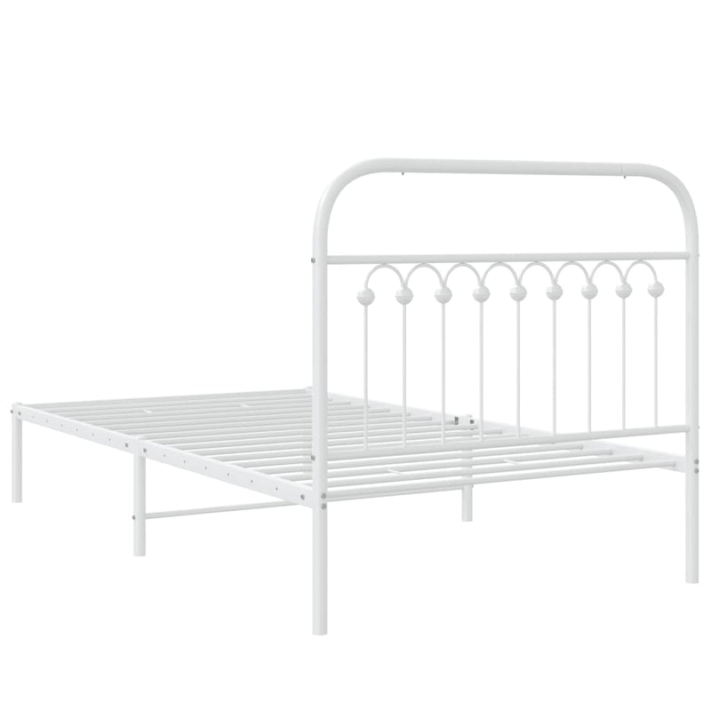 Metal Bed Frame without Mattress with Headboard White 100x190cm
