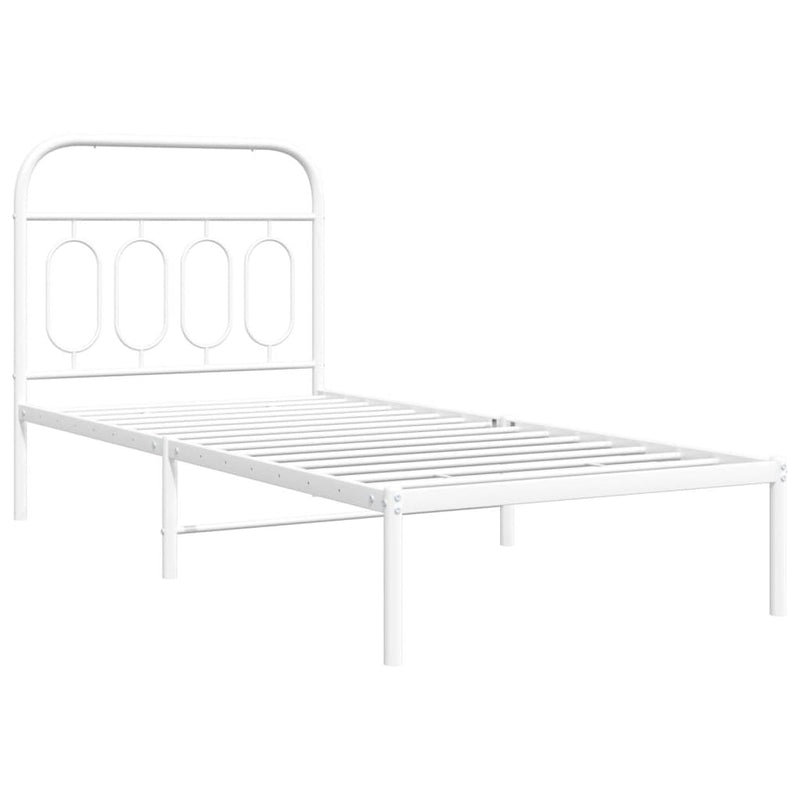 Metal Bed Frame without Mattress with Headboard White 90x190cm