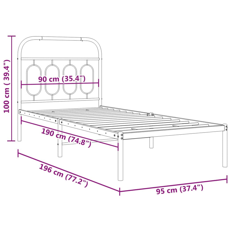 Metal Bed Frame without Mattress with Headboard White 90x190cm