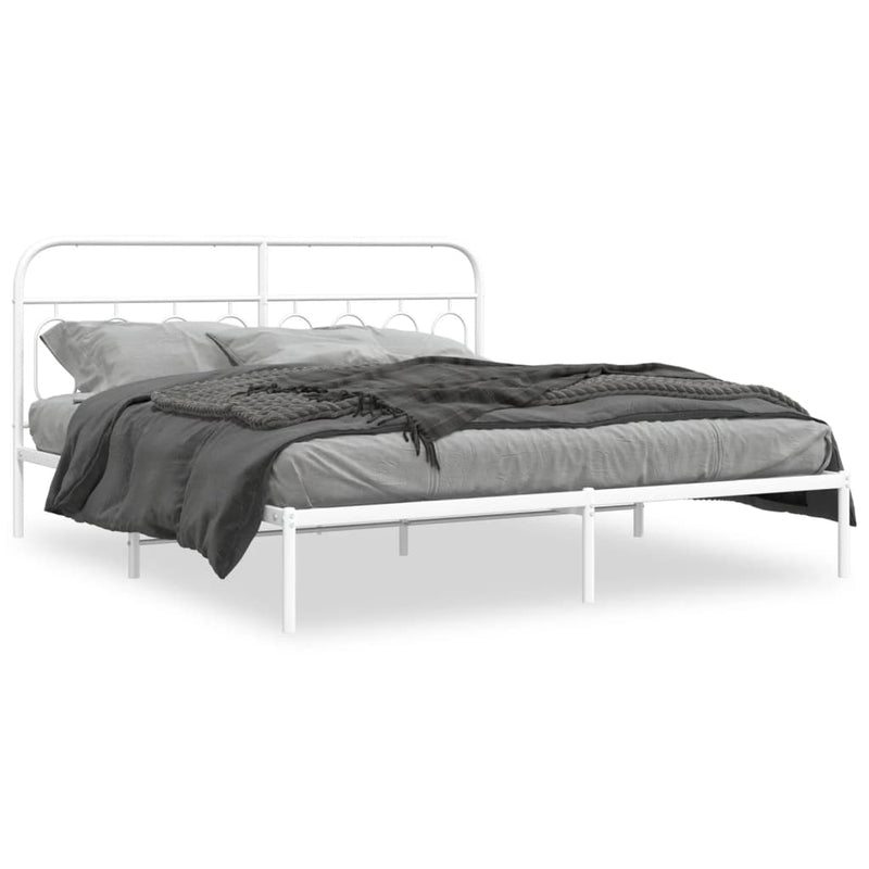 Metal Bed Frame without Mattress with Headboard White 183x213cm