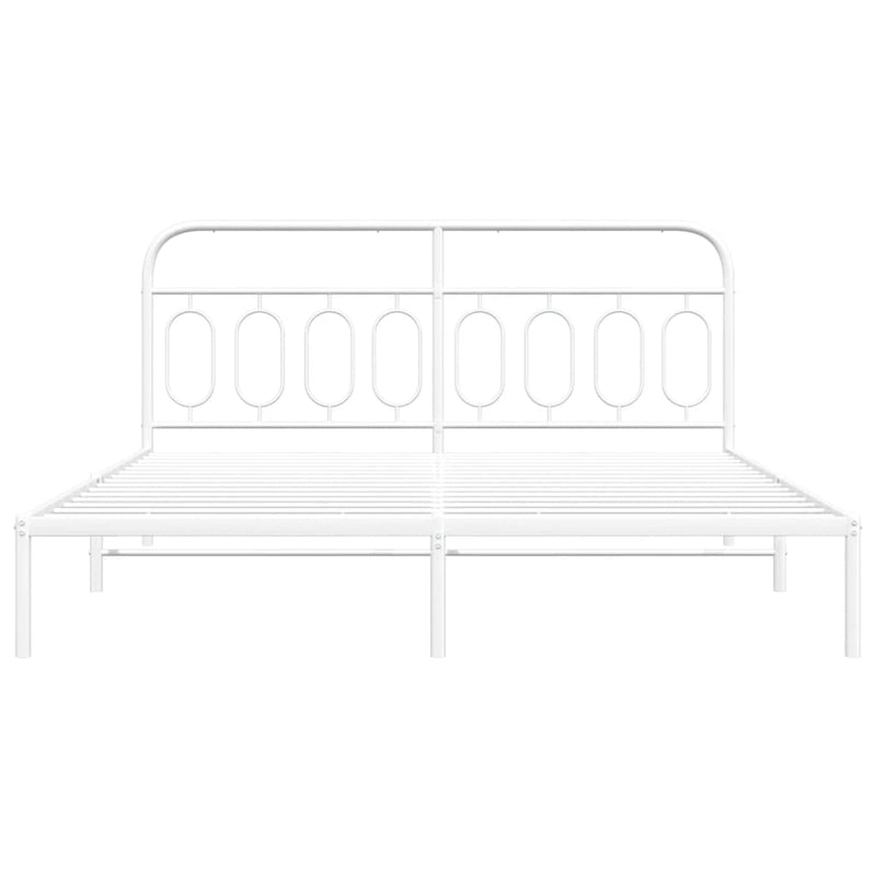 Metal Bed Frame without Mattress with Headboard White 183x213cm