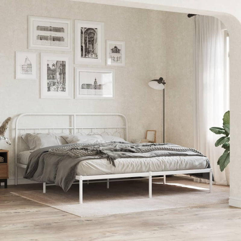 Metal Bed Frame without Mattress with Headboard White 183x213cm