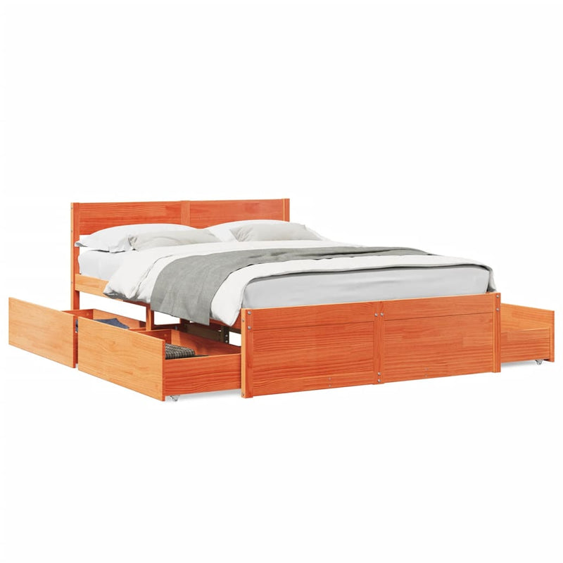 Bed Frame without Mattress Wax Brown 140x190 cm Solid Wood Pine