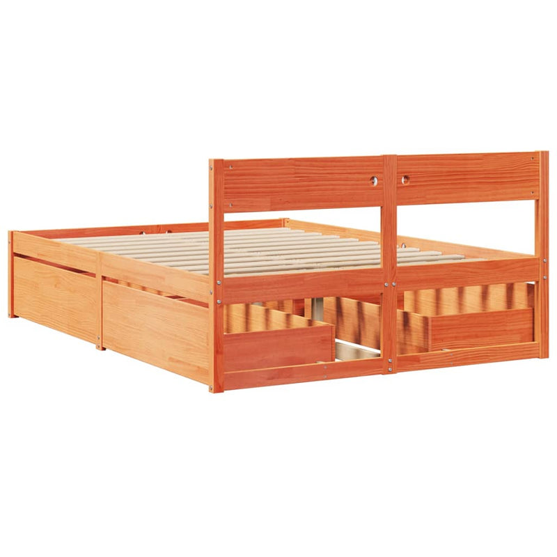 Bed Frame without Mattress Wax Brown 140x190 cm Solid Wood Pine
