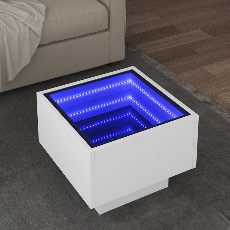 Side Table with LED White 40x40x30 cm Engineered Wood
