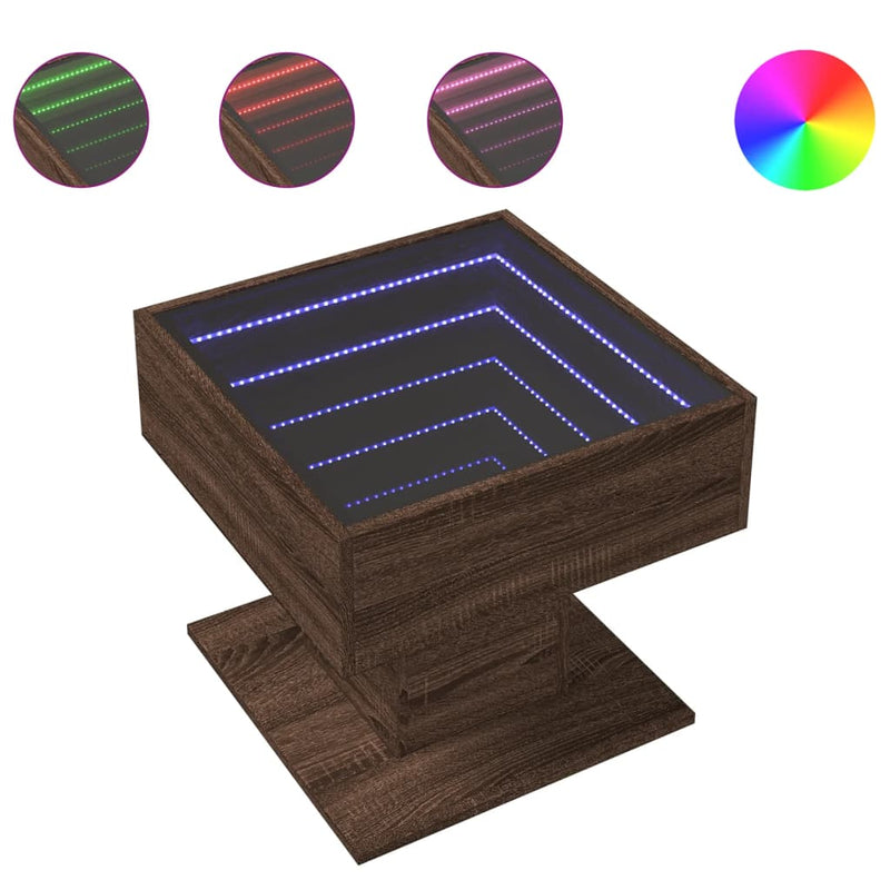 Coffee Table with LED Brown Oak 50x50x45 cm Engineered Wood
