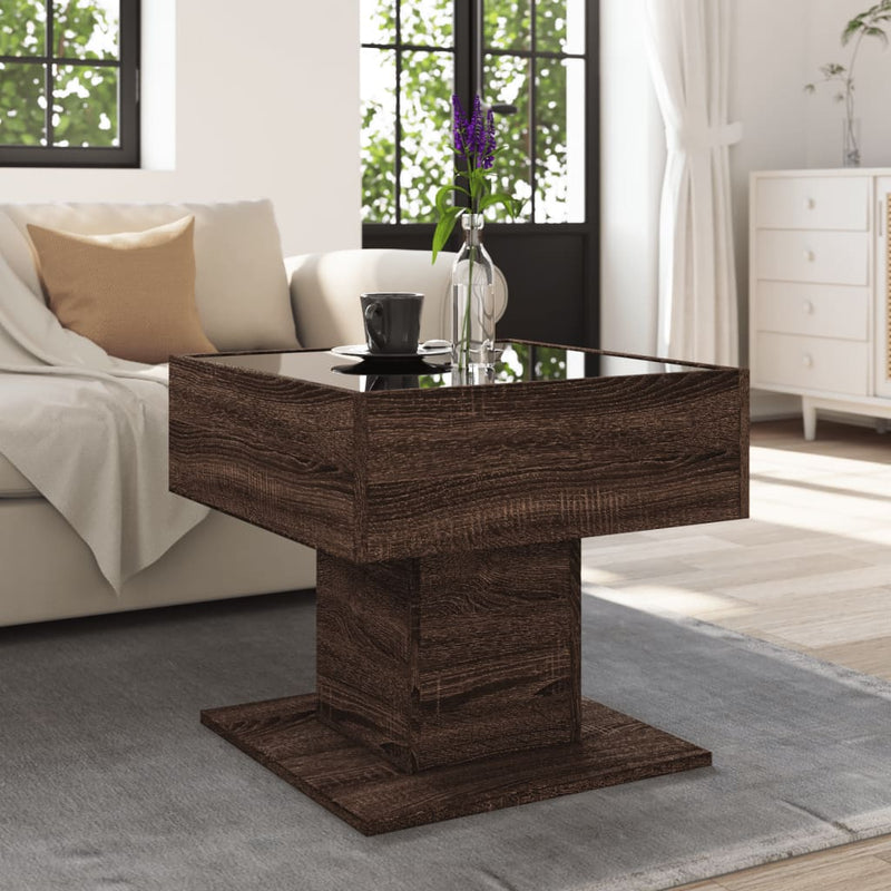 Coffee Table with LED Brown Oak 50x50x45 cm Engineered Wood