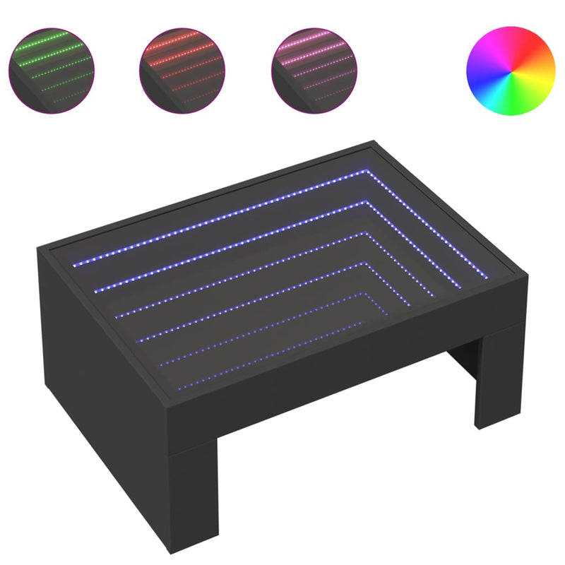 Coffee Table with Infinity LED Black 70x50x30 cm