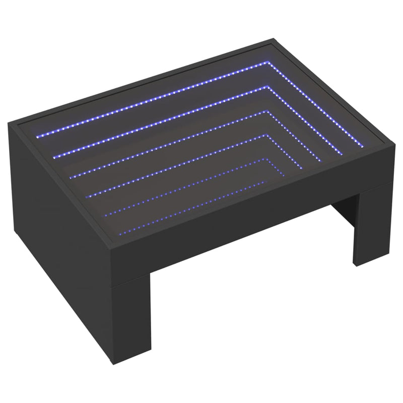 Coffee Table with Infinity LED Black 70x50x30 cm