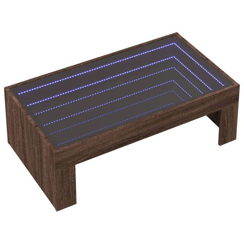Coffee Table with Infinity LED Brown Oak 90x50x30 cm