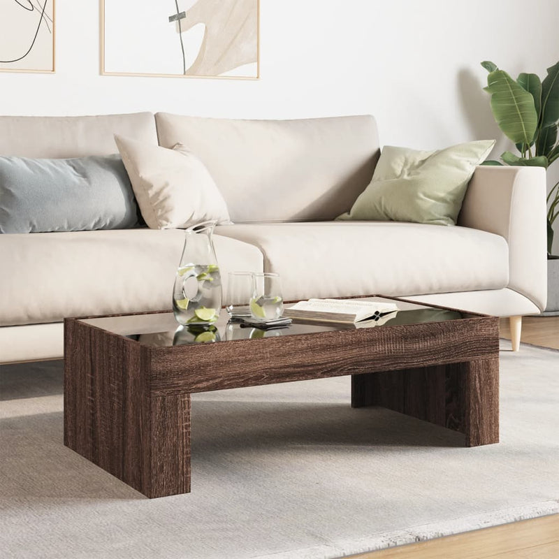 Coffee Table with Infinity LED Brown Oak 90x50x30 cm