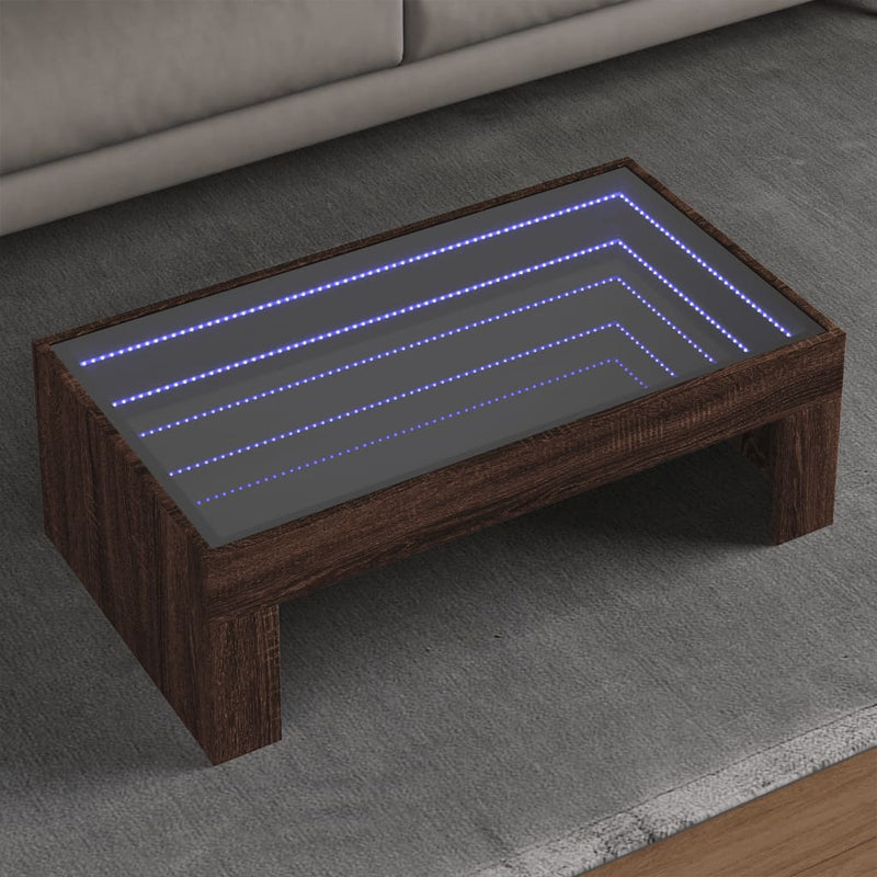 Coffee Table with Infinity LED Brown Oak 90x50x30 cm