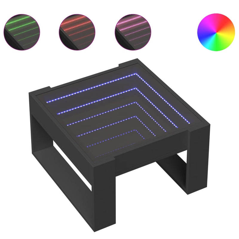 Coffee Table with Infinity LED Black 50x53x30 cm