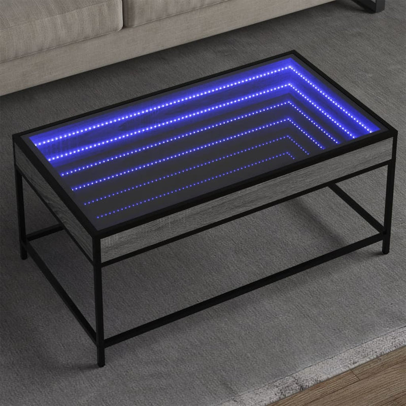 Coffee Table with Infinity LED Grey Sonoma 90x50x41 cm