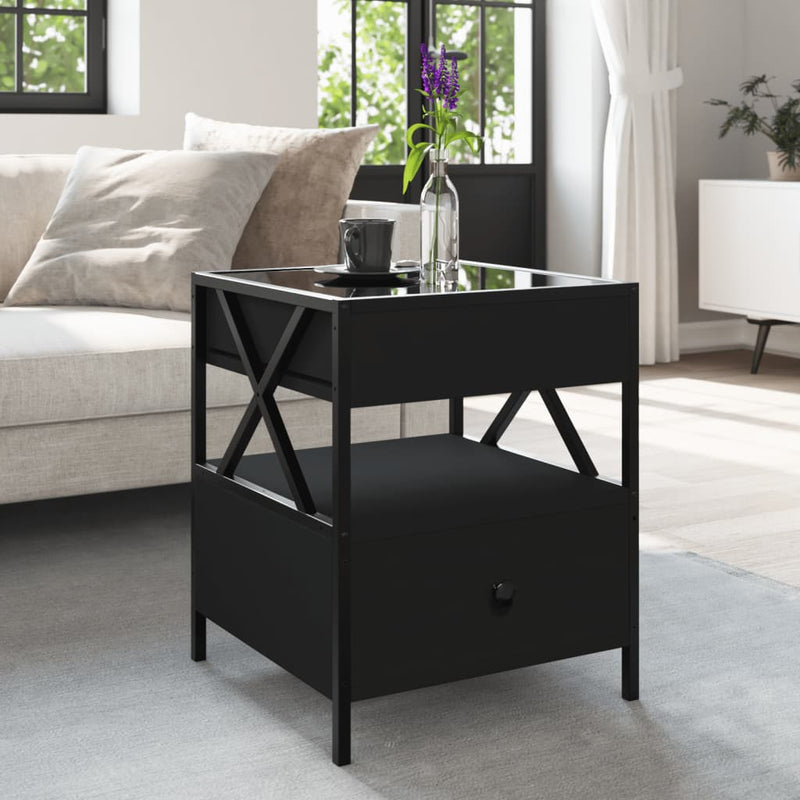 Coffee Table with Infinity LED Black 40x40x51 cm