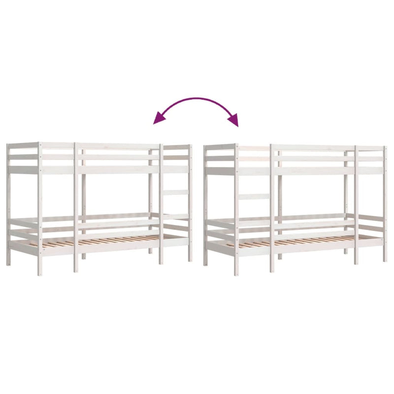 Bunk Bed without Mattress White 75x190 cm Small Single Solid Wood Pine
