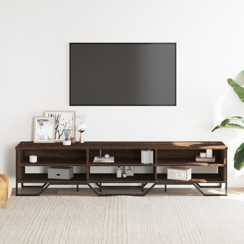 Industrial Wooden TV Tele Stand Unit Cabinet With Open Storage Compartments Wood